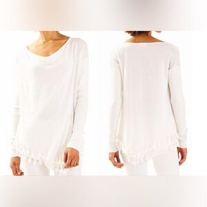 NWT LILLY PULITZER RESORT WHITE L FERRERA SWEATER NEW LARGE fringe long sleeve